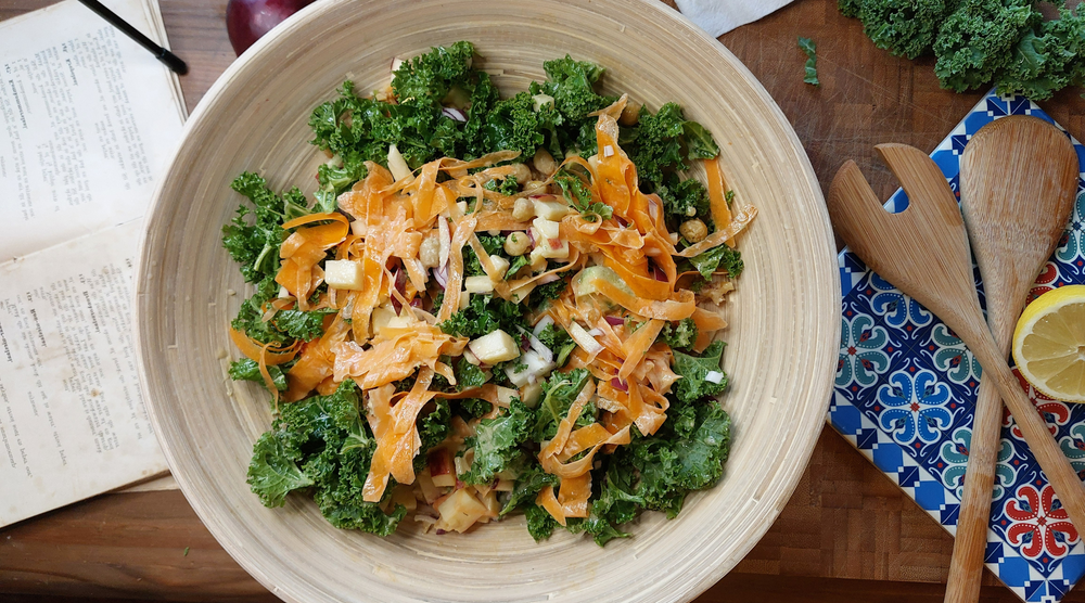 Roasted Chickpea And Kale Salad With A Tahini Honey Dressing