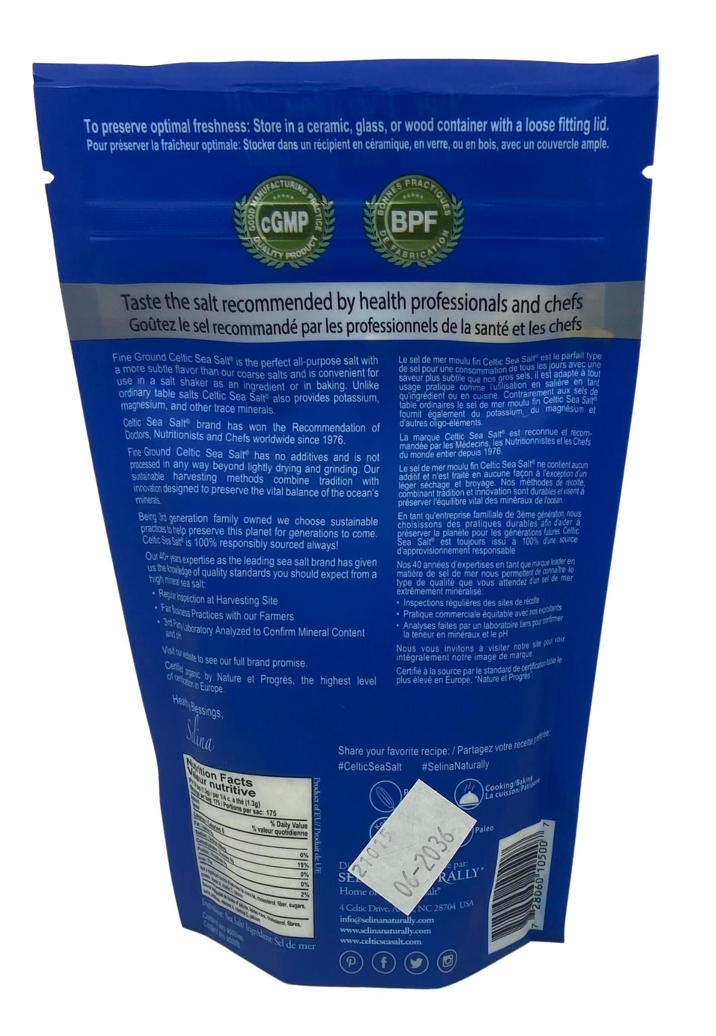 Celtic Sea Salt, Fine, Selina - Country Life Natural Foods