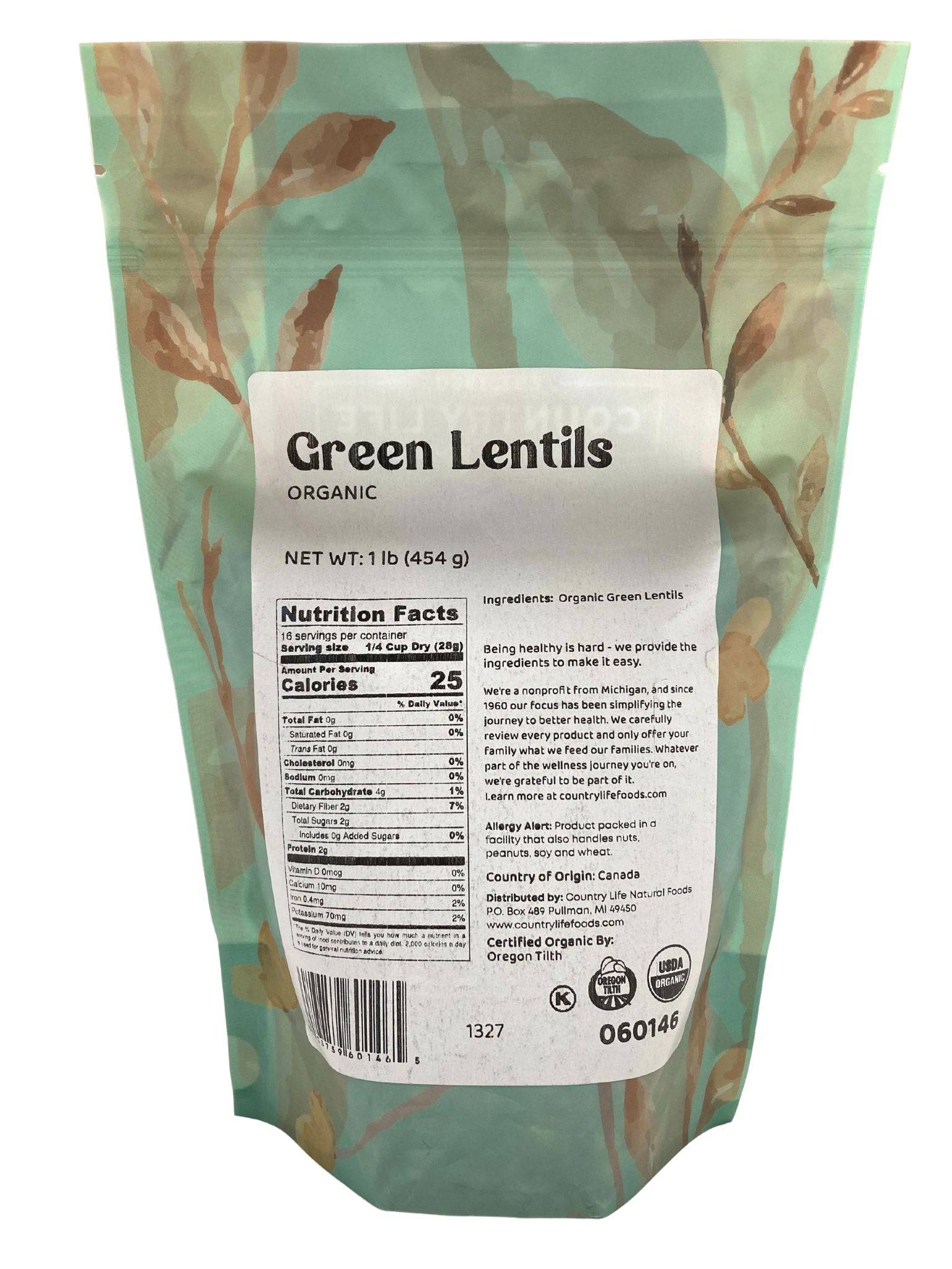 Organic Lentils, Green - Country Life Natural Foods