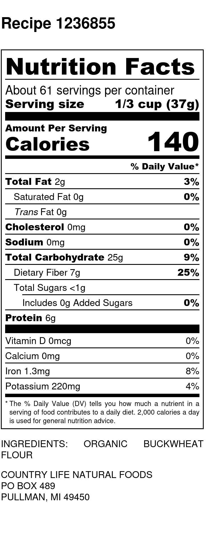 Buckwheat Flour, Organic - Country Life Natural Foods