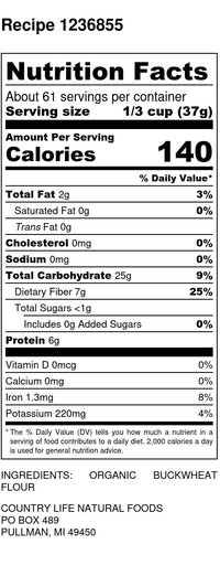 Buckwheat Flour, Organic - Country Life Natural Foods