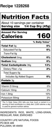 Long Rice, Brown, Organic, Lundberg - Country Life Natural Foods
