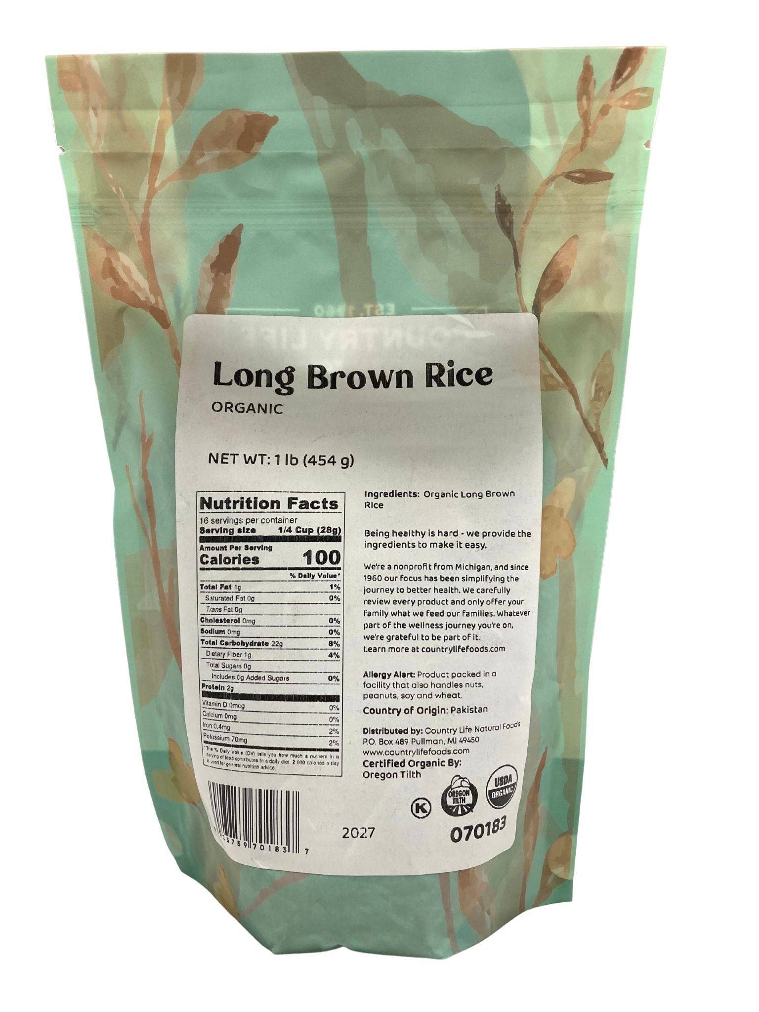 Long Rice, Brown, Organic, Lundberg - Country Life Natural Foods