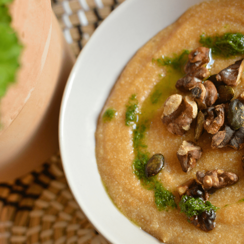 Amaranth and Carrot Polenta With Olive and Parsley Oil