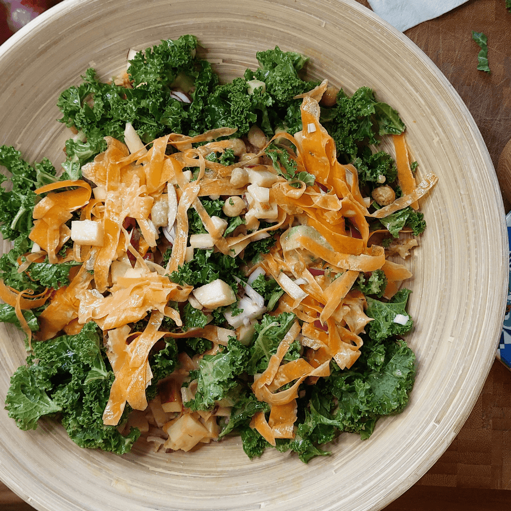 Roasted Chickpea And Kale Salad With A Tahini Honey Dressing