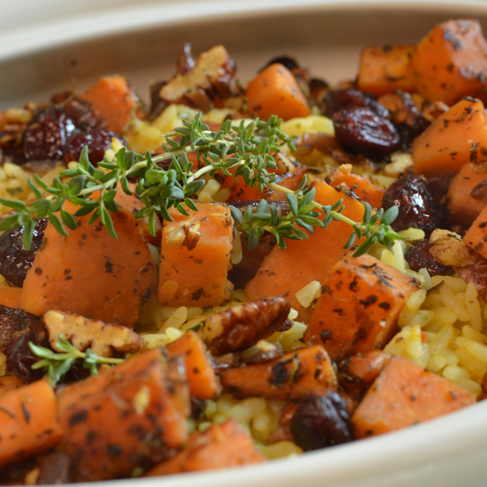 Hearty Cranberry Pecan and Sweet Potato Pilaf