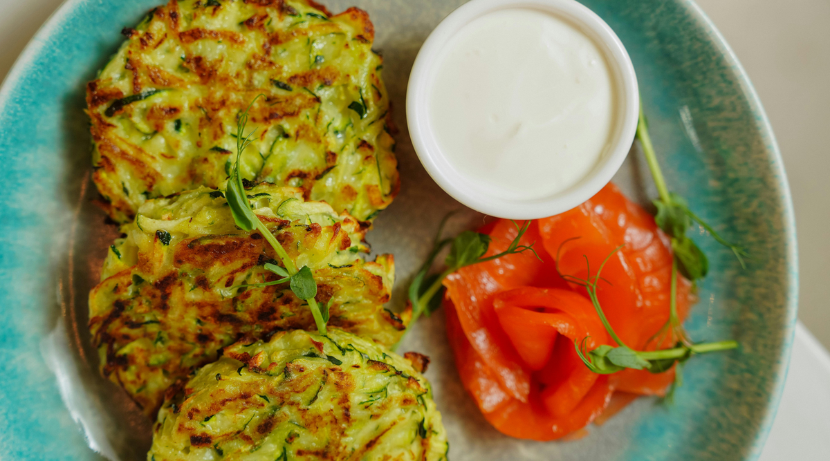 Easy, No-Egg Zucchini Fritters With Ranch Dressing