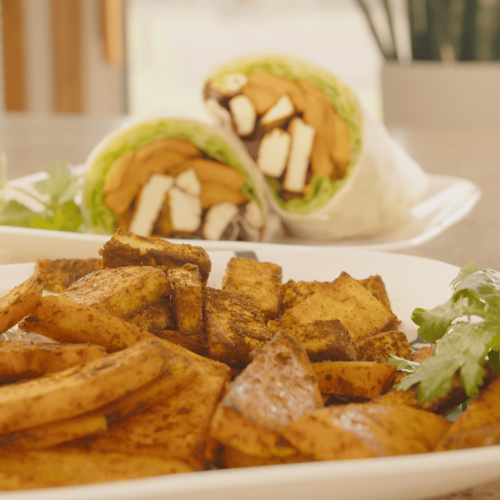 A Moroccan-Inspired Sheet Pan Dish with Tofu and Sweet Potato