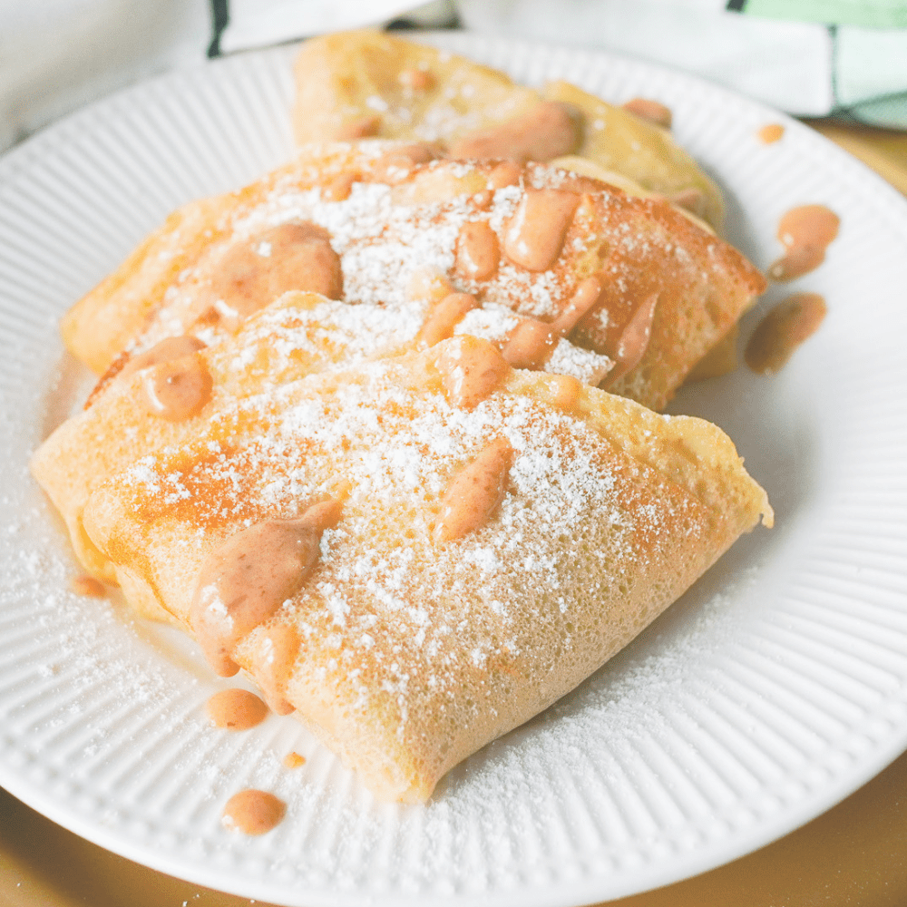 Fluffy Vegan Crepes With Peanut Butter Date Caramel