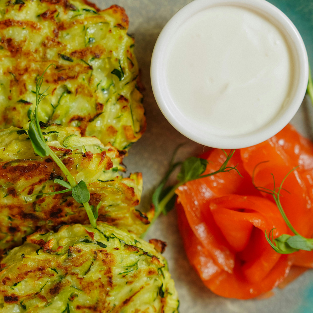 Easy, No-Egg Zucchini Fritters With Ranch Dressing
