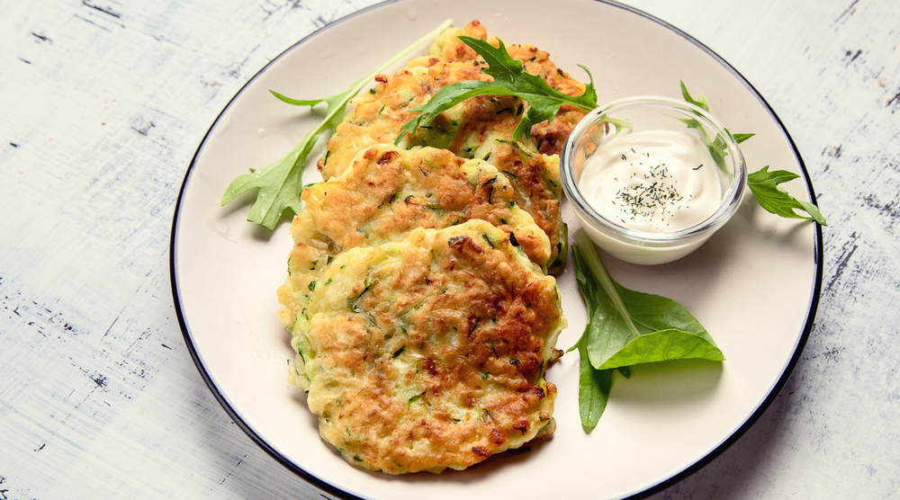 Easy, No-Egg Zucchini Fritters With Ranch Dressing