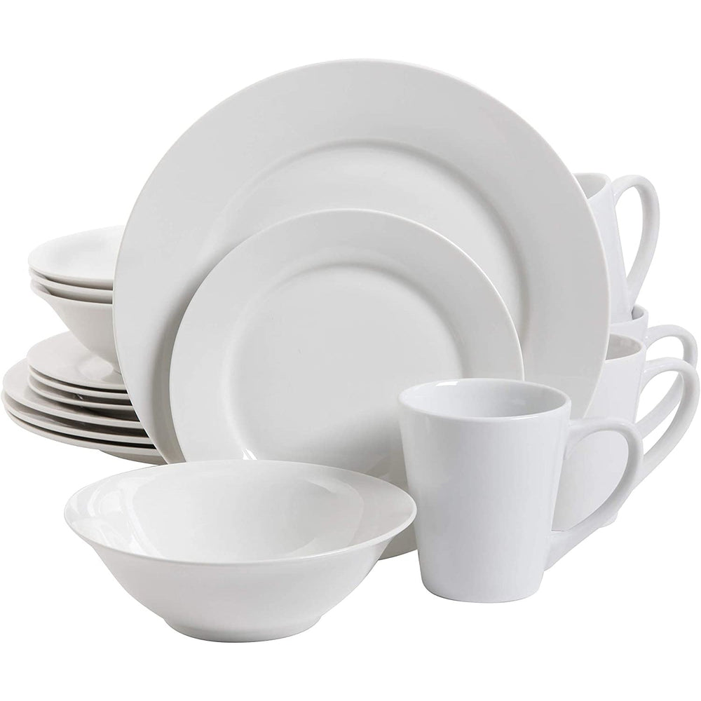 Gibson 102563.16RM Porcelain Zen Buffet 16 Piece Round Dinnerware Set, White