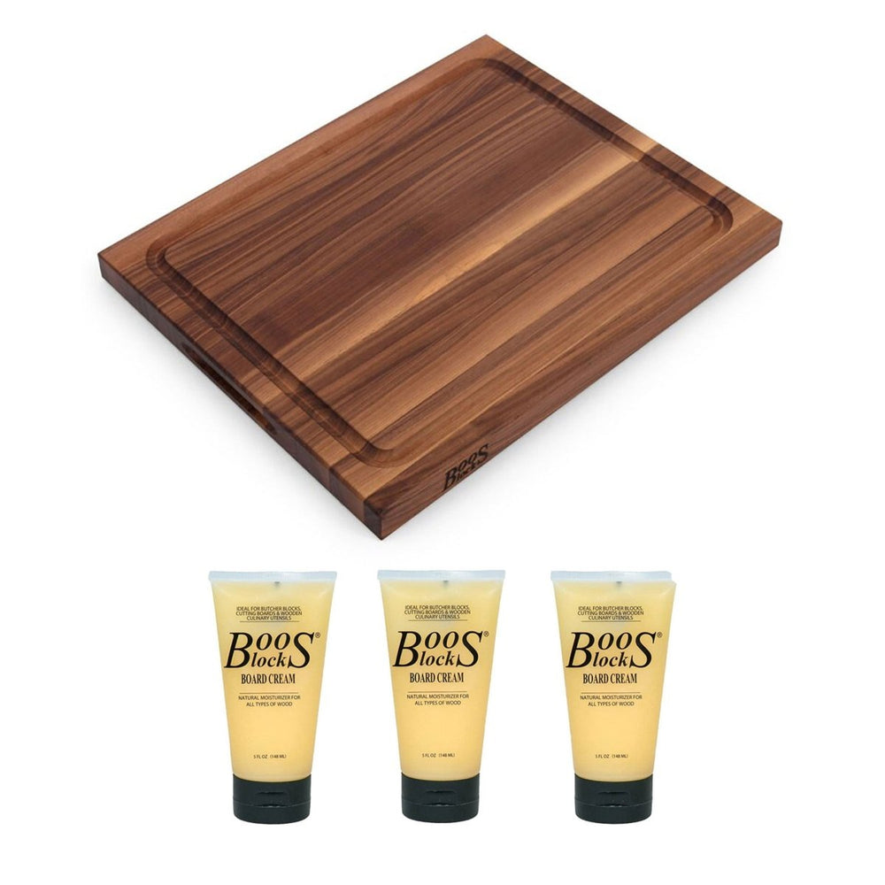 John Boos Walnut Wood Juice Groove Cutting Board w/Boos Block Care Cream, 3 Pack - Country Life Natural Foods