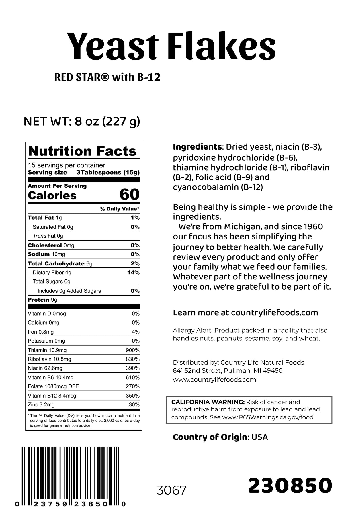Copos de levadura nutricional con B-12, Red Star