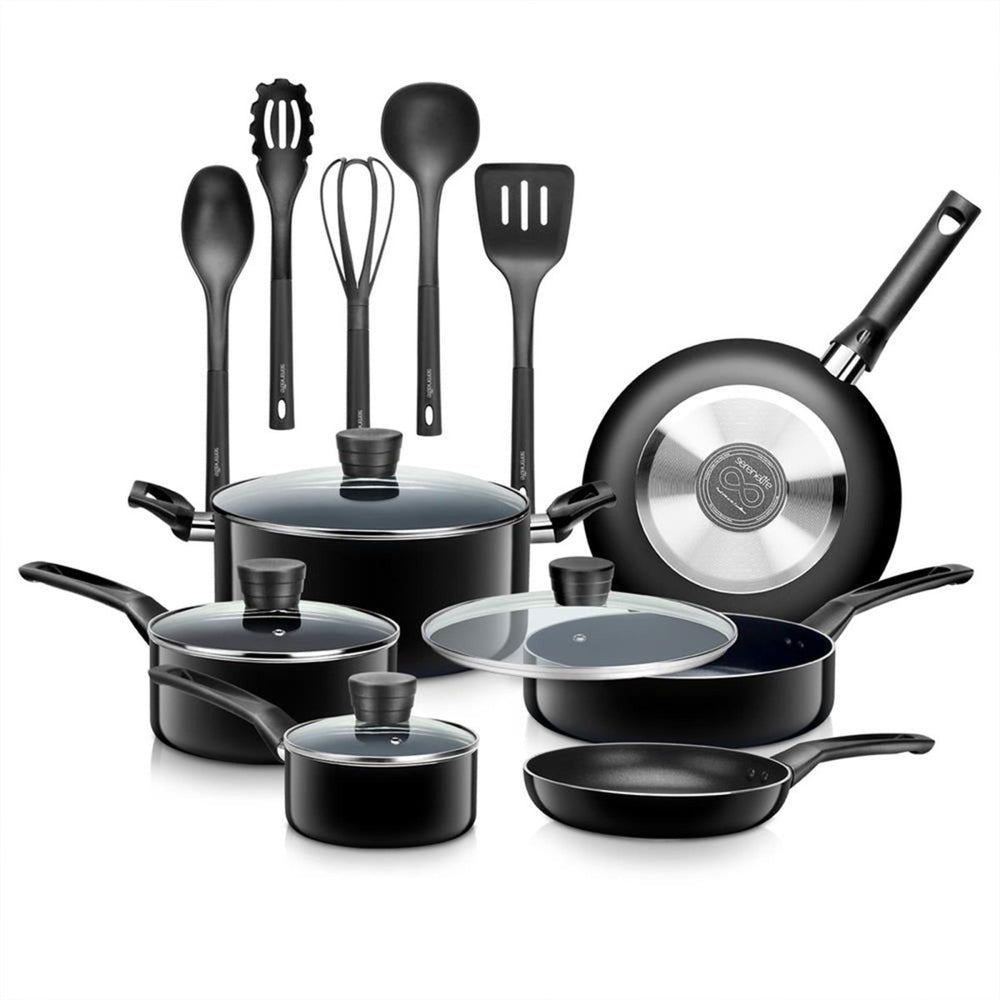 SereneLife 15 Piece Pots and Pans Non Stick Chef Kitchenware Cookware Set, Black - Country Life Natural Foods