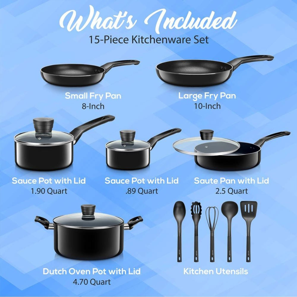 
                  
                    SereneLife 15 Piece Pots and Pans Non Stick Chef Kitchenware Cookware Set, Black - Country Life Natural Foods
                  
                