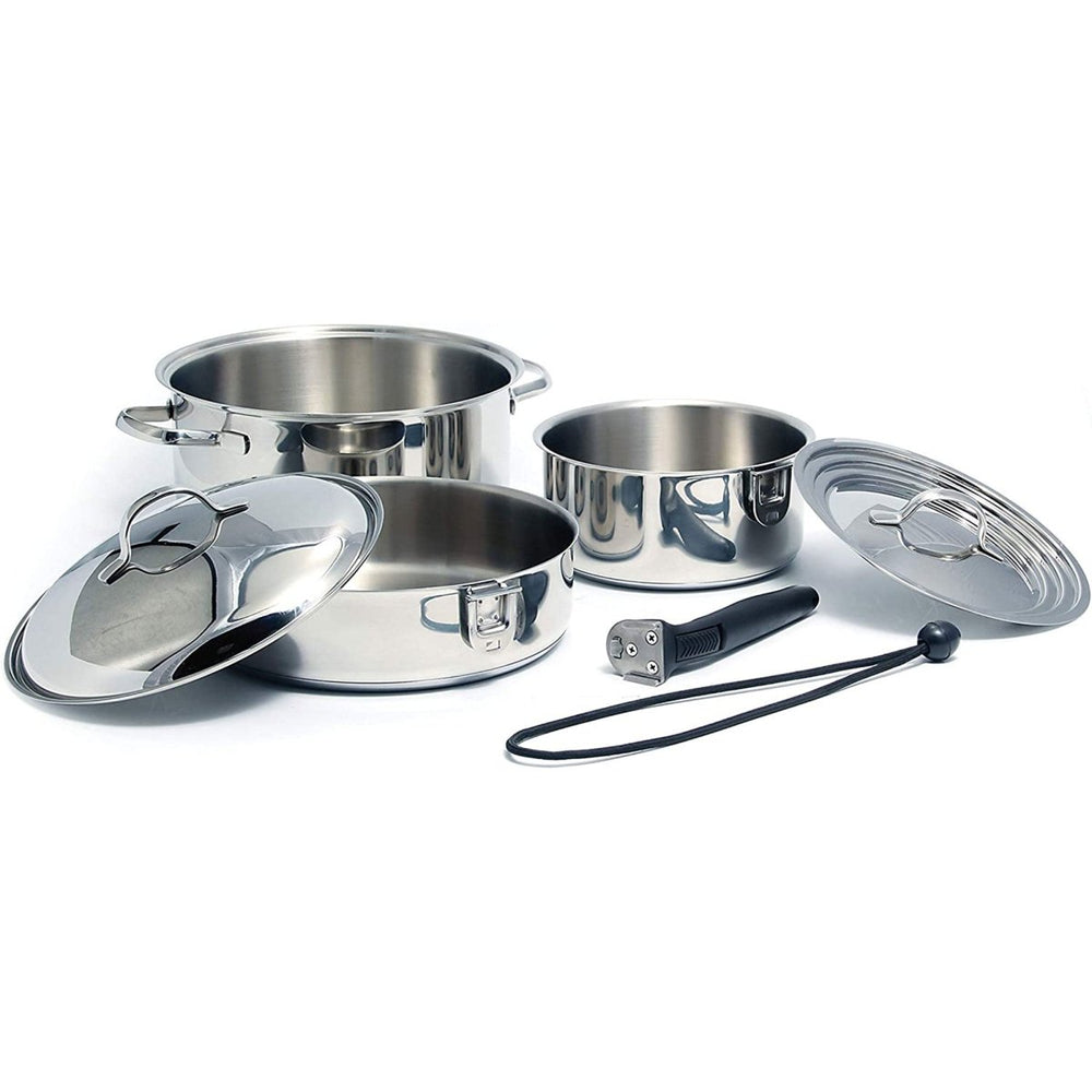 Camco 7 Piece Stainless Steel Cookware Nesting Pot Set w/Handle & Storage Strap - Country Life Natural Foods