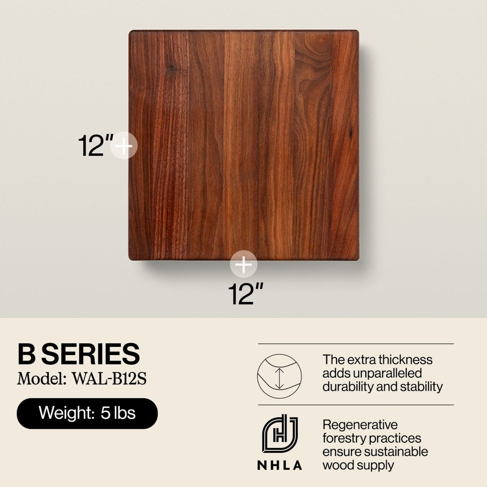 
                  
                    John Boos Small Walnut Wood Edge Grain Cutting Board for Kitchen, 12"x12"x1.5" - Country Life Natural Foods
                  
                