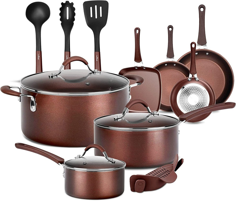 NutriChef Nonstick Cooking Kitchen Cookware Pots and Pans, 14 Piece Set, AGold - Country Life Natural Foods