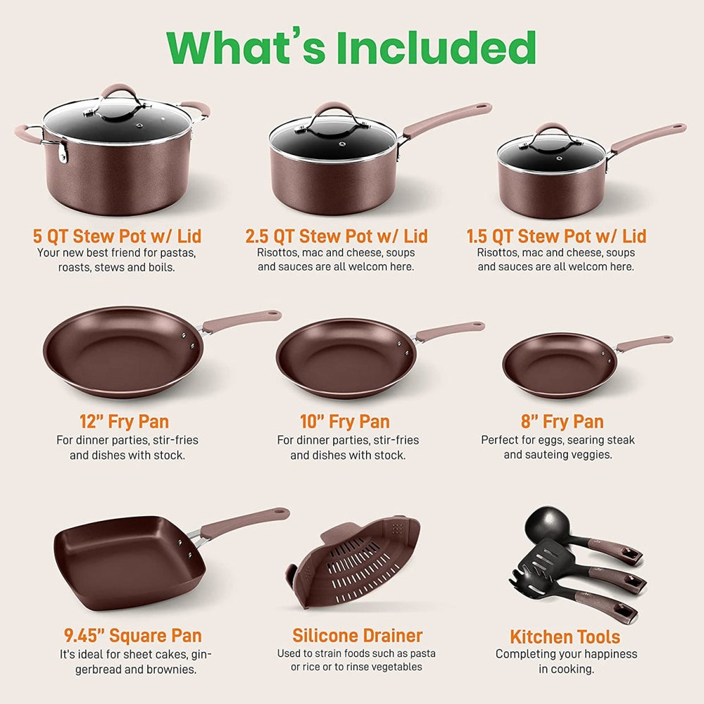 
                  
                    NutriChef Nonstick Cooking Kitchen Cookware Pots and Pans, 14 Piece Set, AGold - Country Life Natural Foods
                  
                
