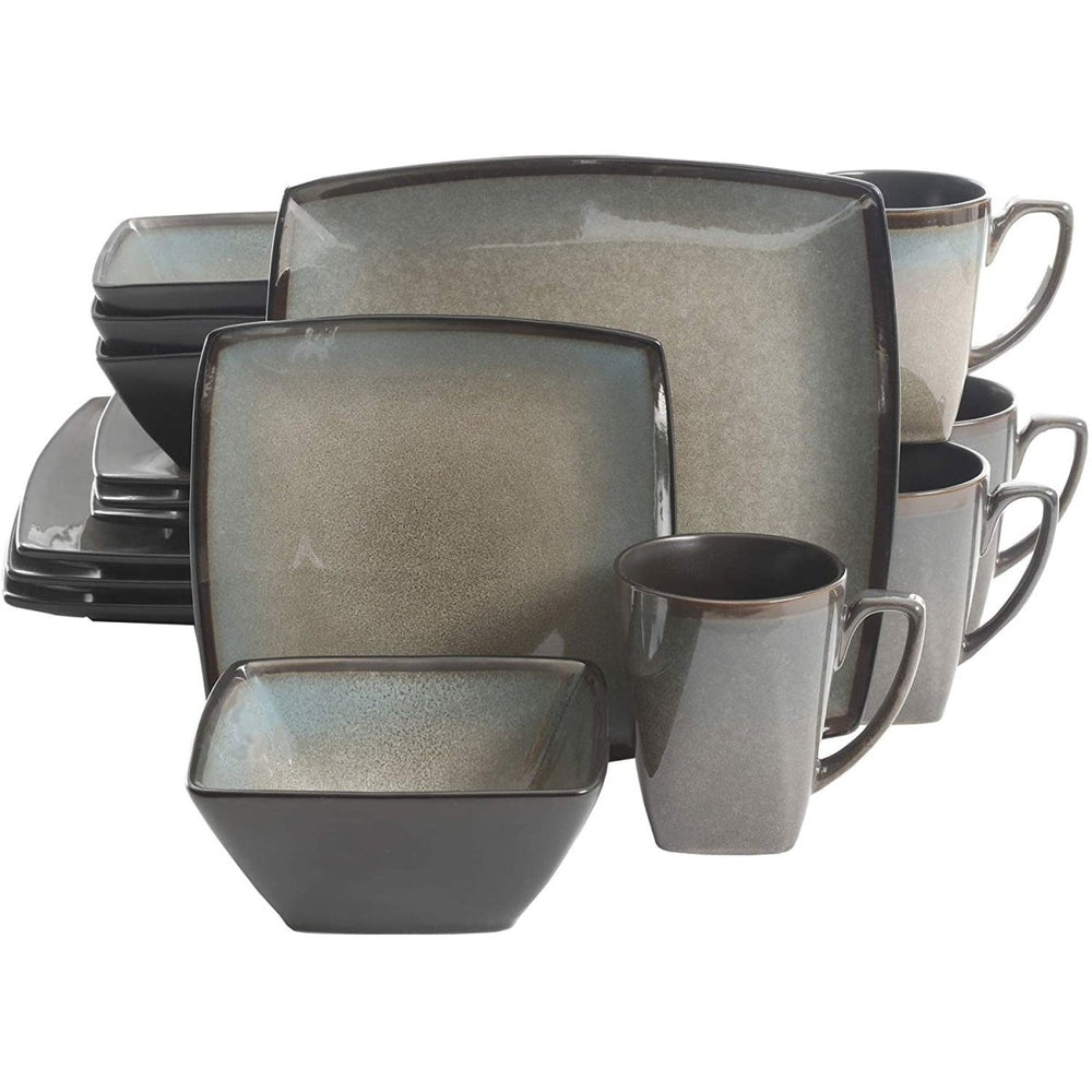 Gibson Elite 16 Piece Glazed Square Dinnerware Set with Plates, Bowls, and Mugs - Country Life Natural Foods