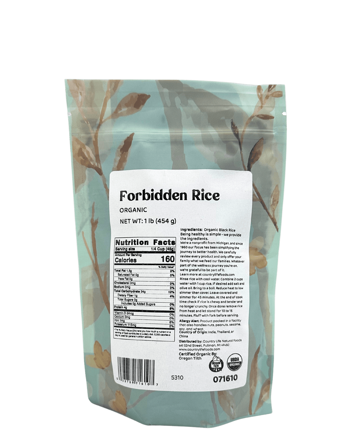 Forbidden Rice, Black, Organic (Black Pearl Rice) - Country Life Natural Foods