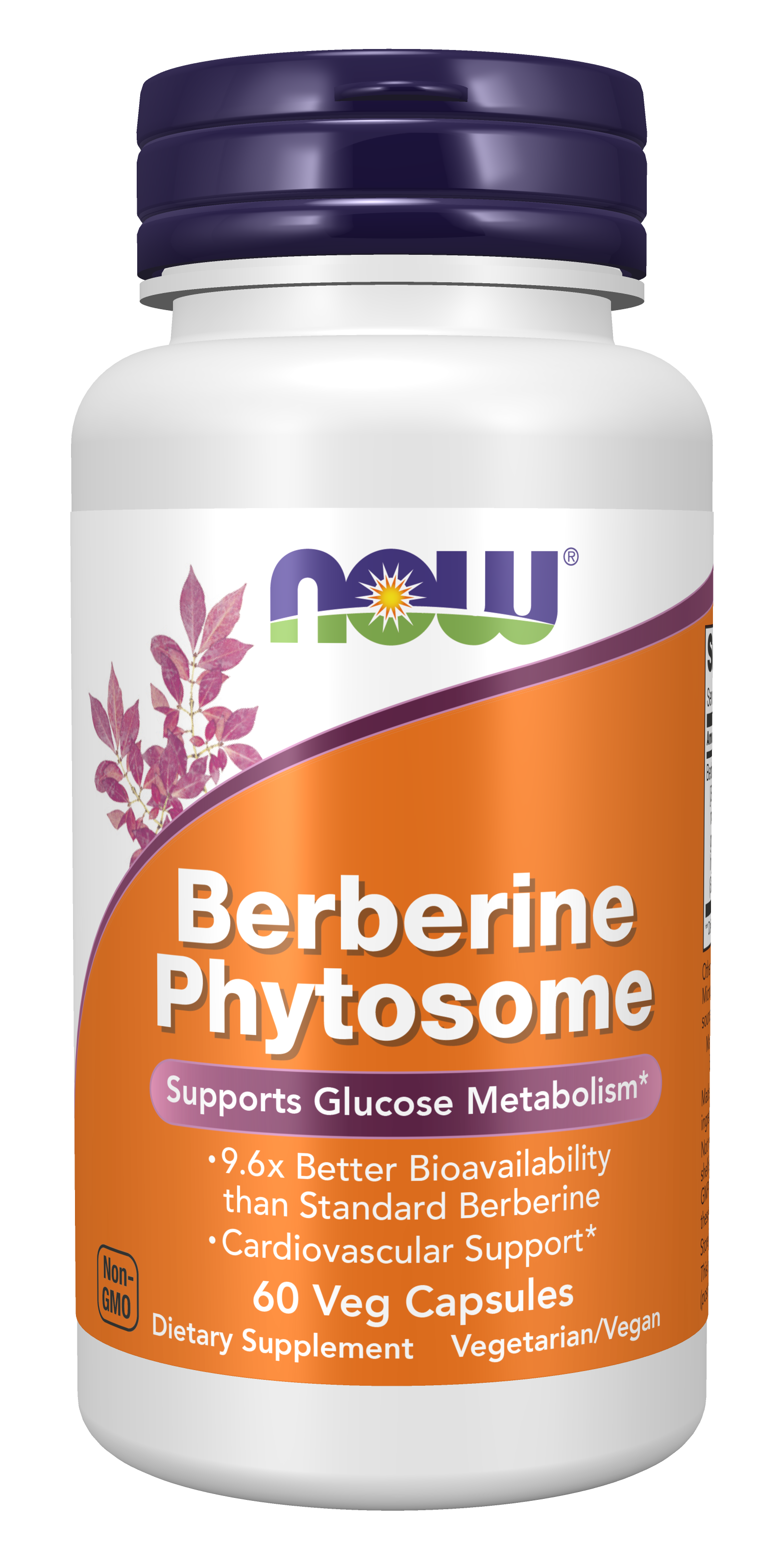 Berberine Phytosome 60 vegan capsules in a clear bottle with a white label.