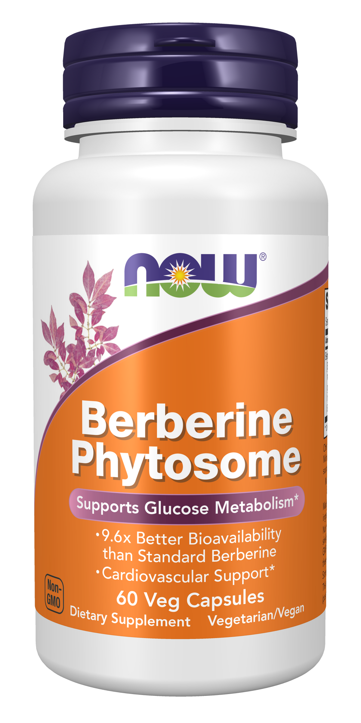 Berberine Phytosome 60 vegan capsules in a clear bottle with a white label.