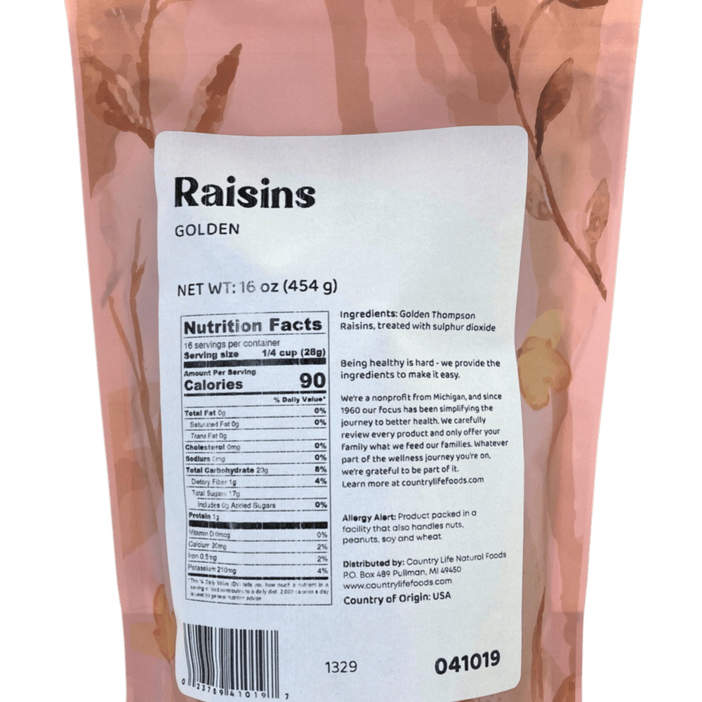 
                  
                    Raisins, Golden, Sulphured - Country Life Natural Foods
                  
                