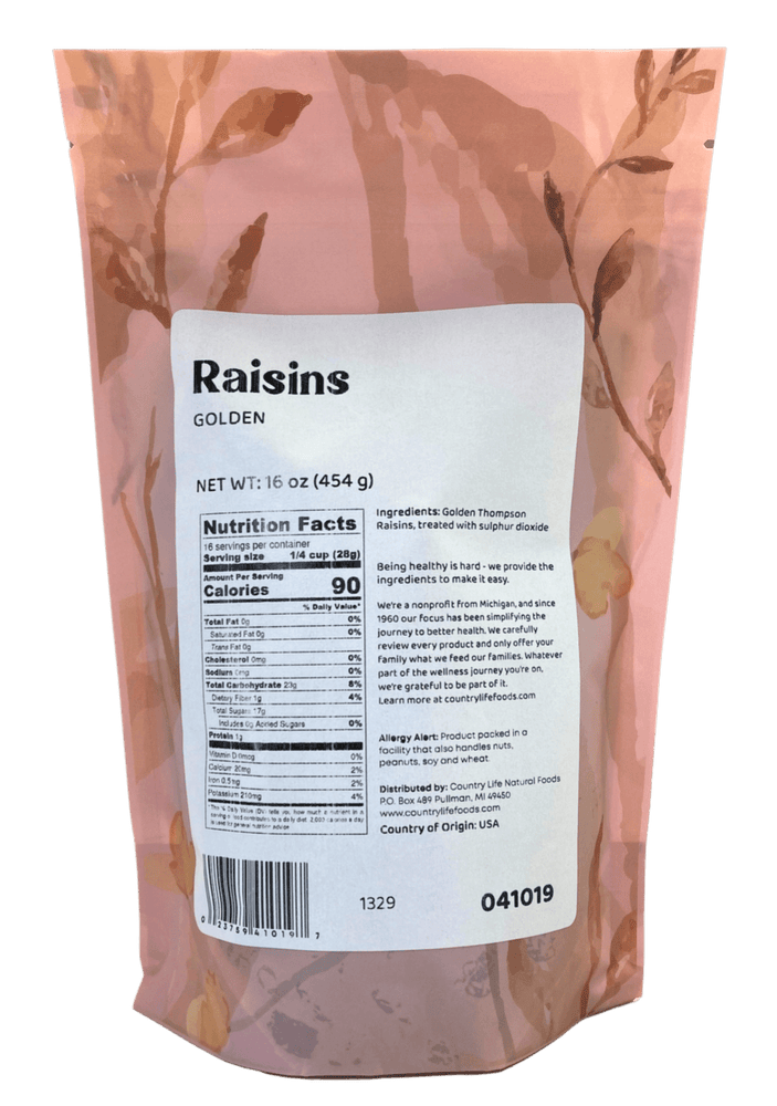 
                  
                    Raisins, Golden, Sulphured - Country Life Natural Foods
                  
                