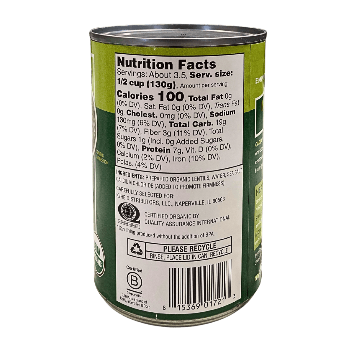 Lentils, Organic, Cadia - Country Life Natural Foods