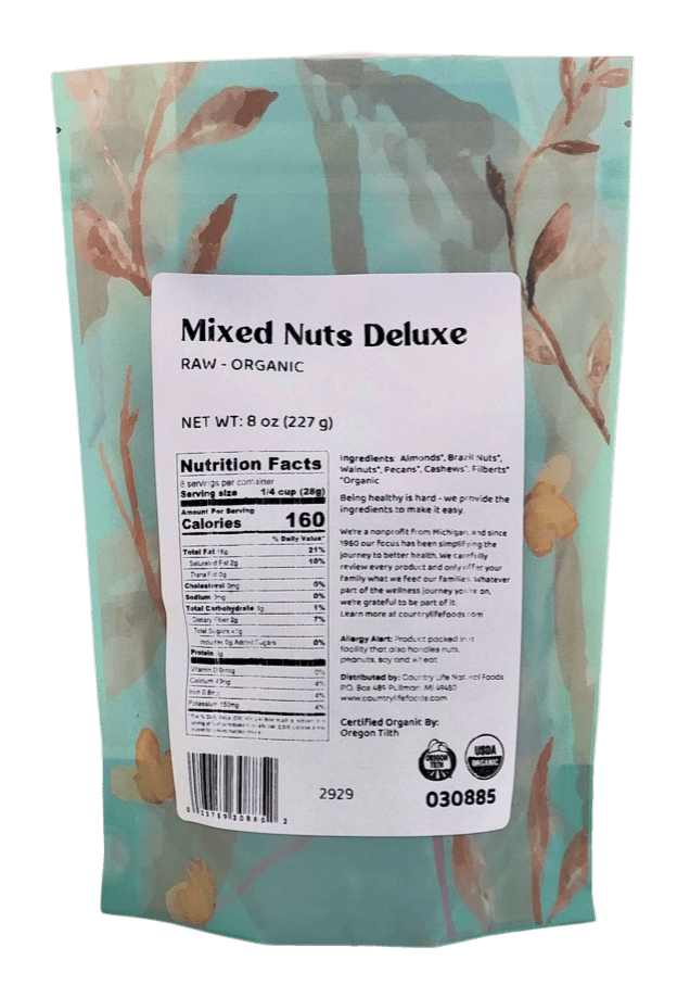 Mixed Nuts Deluxe, Raw, Organic - Country Life Natural Foods