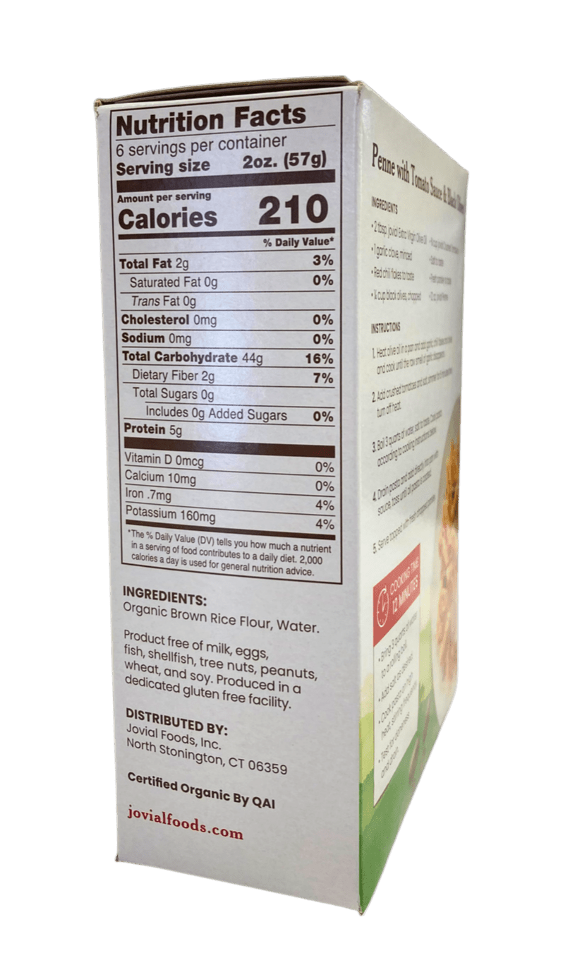 Penne, Brown Rice, Organic, Jovial, Gluten-Free - Country Life Natural Foods