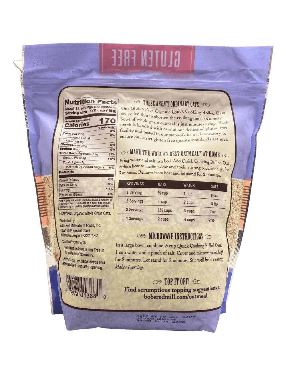 Oats, Quick Rolled, Organic, Gluten - Free, Bob's Red Mill - Country Life Natural Foods