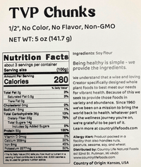 
                  
                    TVP Chunks 1/2", No Added Color or Flavor, Non - GMO - Country Life Natural Foods
                  
                