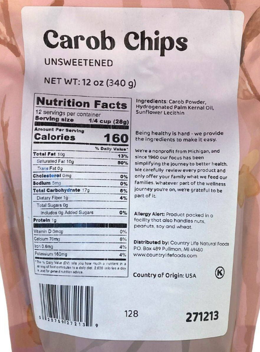Carob Chips, Unsweetened - Country Life Natural Foods