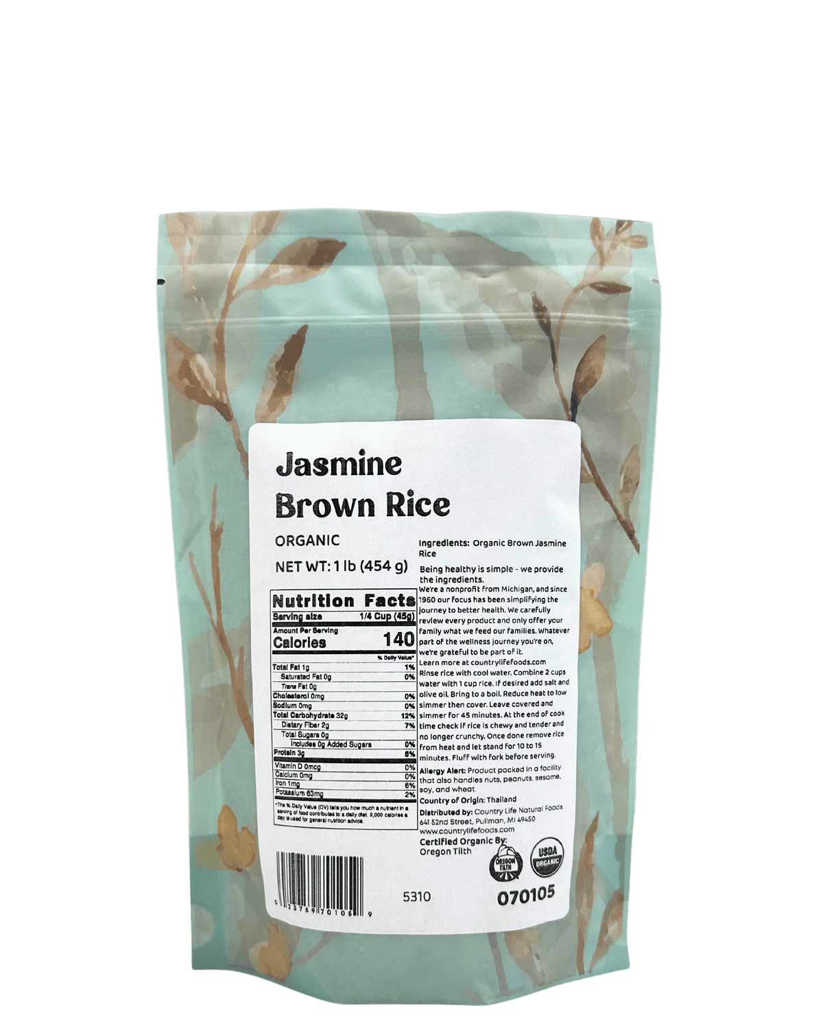 Jasmine Rice, Brown, Organic, Rice - Country Life Natural Foods