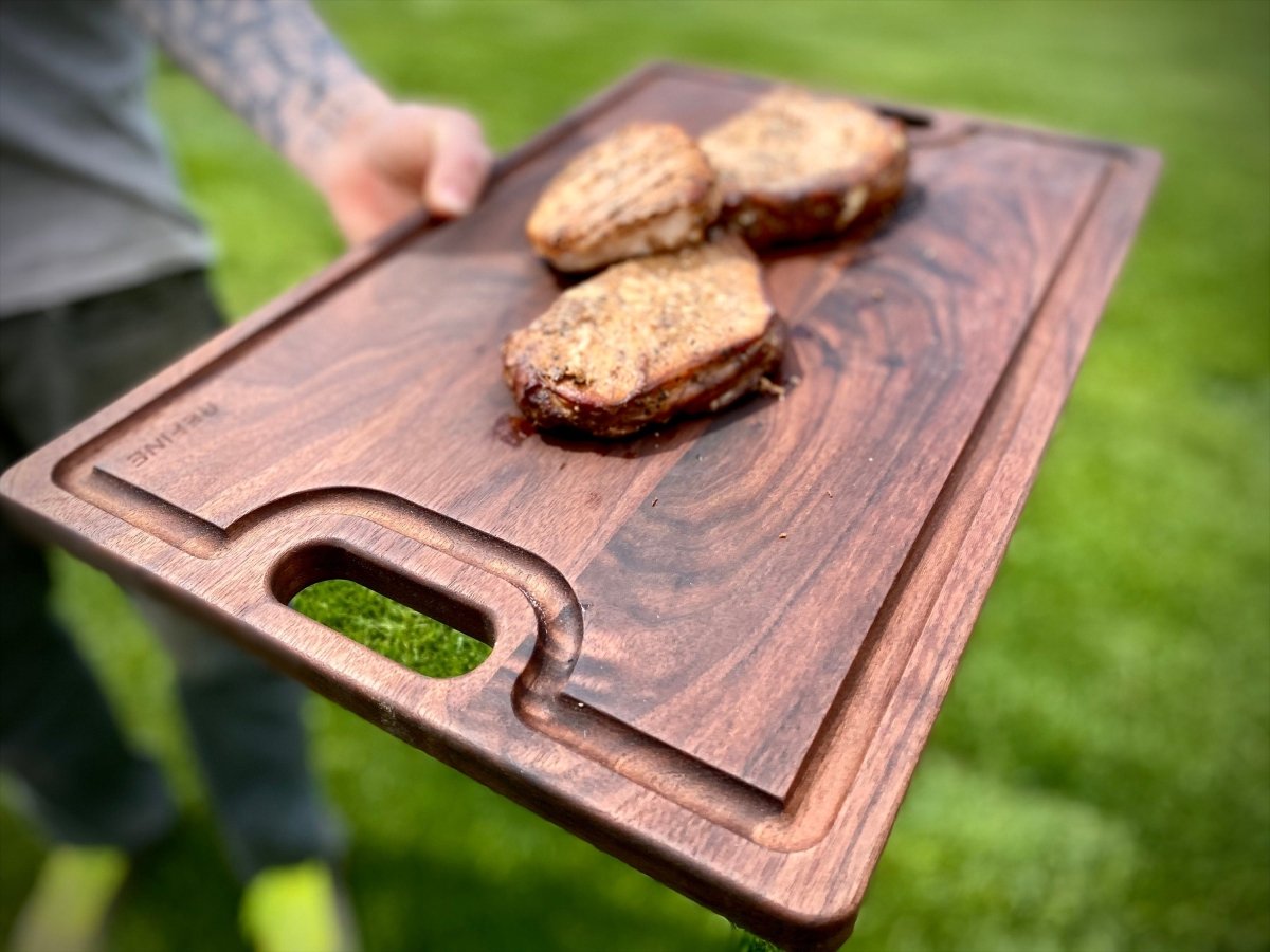 Large Cutting Board With Handles and Juice Groove 18x12, Walnut Reversible Wood Cutting Board, Doubles as a Wooden Serving Tray With Handles - Country Life Natural Foods