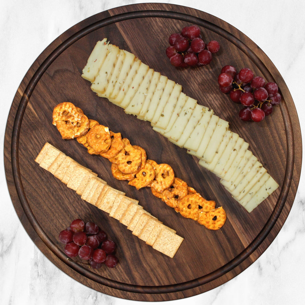 
                  
                    Large Walnut Round Cheese Board, 18 Inch Round Cutting Board with Juice Groove Black Walnut, Large Walnut Round Charcuterie Board
                  
                