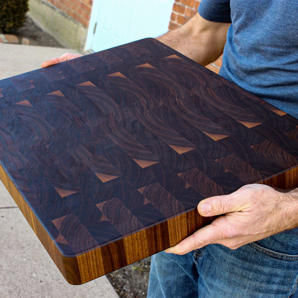
                  
                    Large End Grain Walnut Cutting Board, Walnut Butcher Block with Rubber Feet, Up to 2” Thick, Wedding Gift, Anniversary Gift, USA Made
                  
                