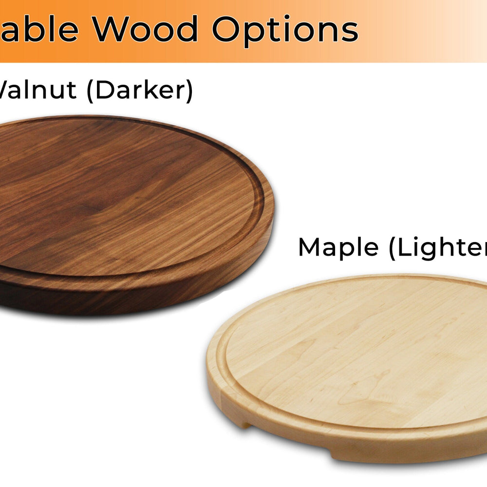 
                  
                    Extra Large Round Wood Cutting Board with Feet, Pocket Handles and Juice Groove, 18”x1.25 Inches Thick, Gift For Mom, 100% USA Made
                  
                