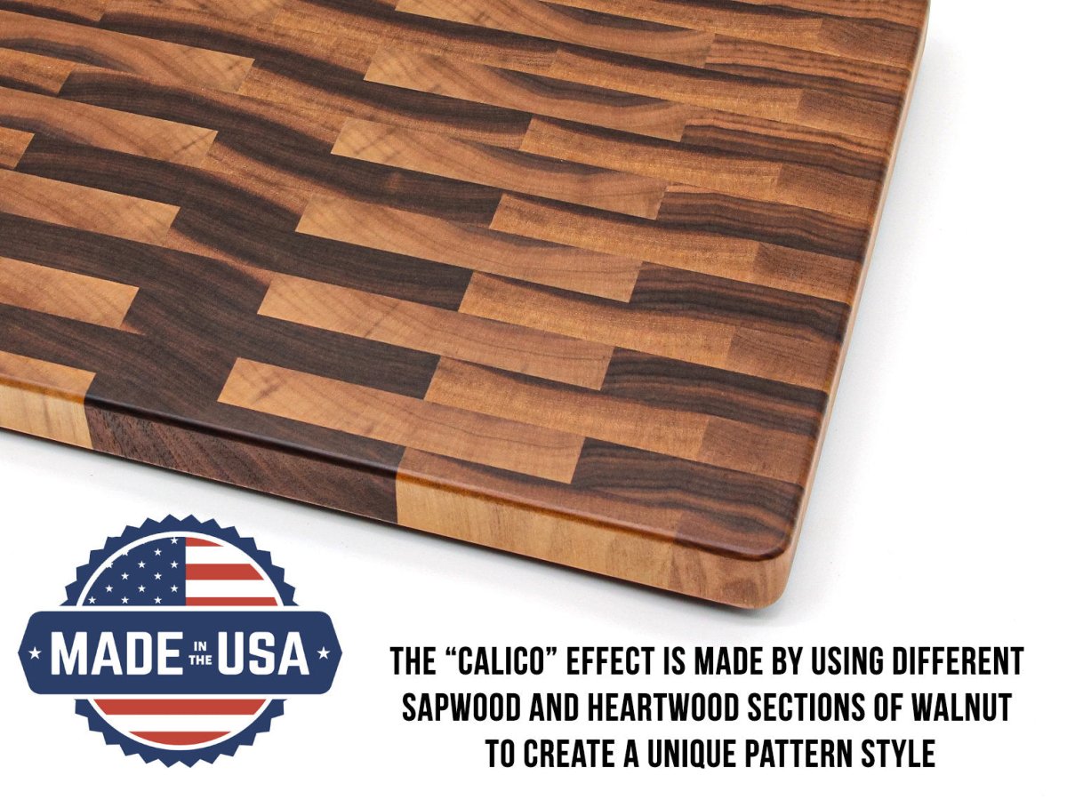 Large End Grain Calico Walnut Cutting Board, Walnut Butcher Block with Rubber Feet, Up to 2” Thick, Wedding Gift, Anniversary Gift, USA Made, - Country Life Natural Foods
