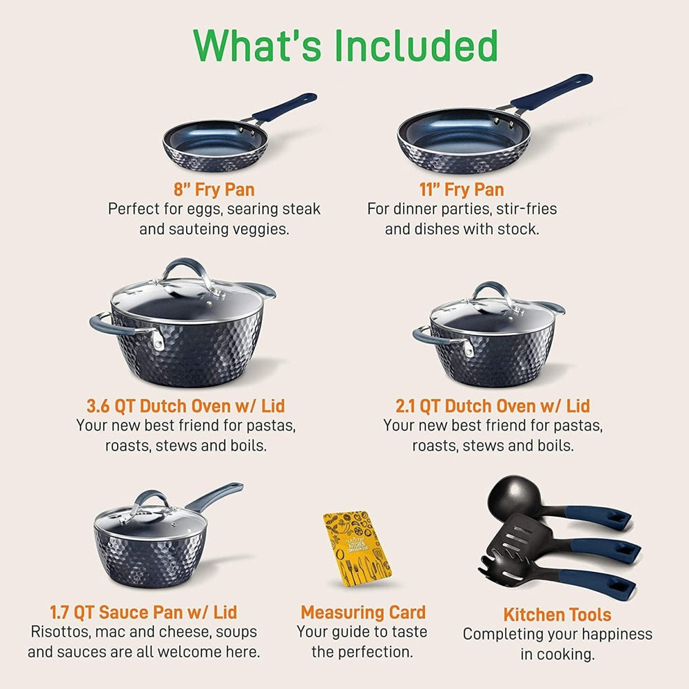
                  
                    NutriChef 11 Piece Nonstick Diamond Pattern Kitchen Cookware Set, Dark Blue - Country Life Natural Foods
                  
                