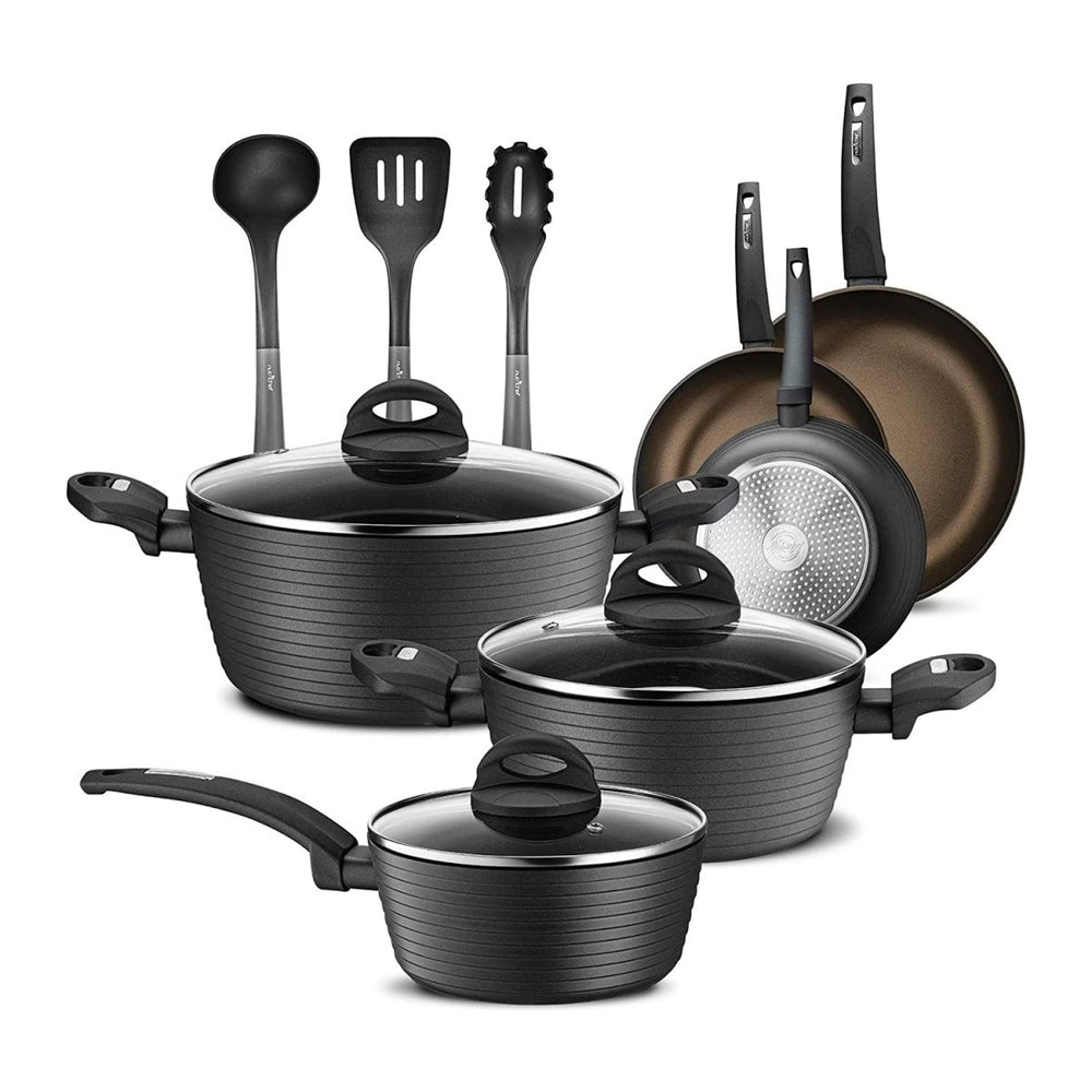 NutriChef Ridge Line Nonstick Kitchen Cookware Pots and Pan, 12 Piece Set, Gray - Country Life Natural Foods