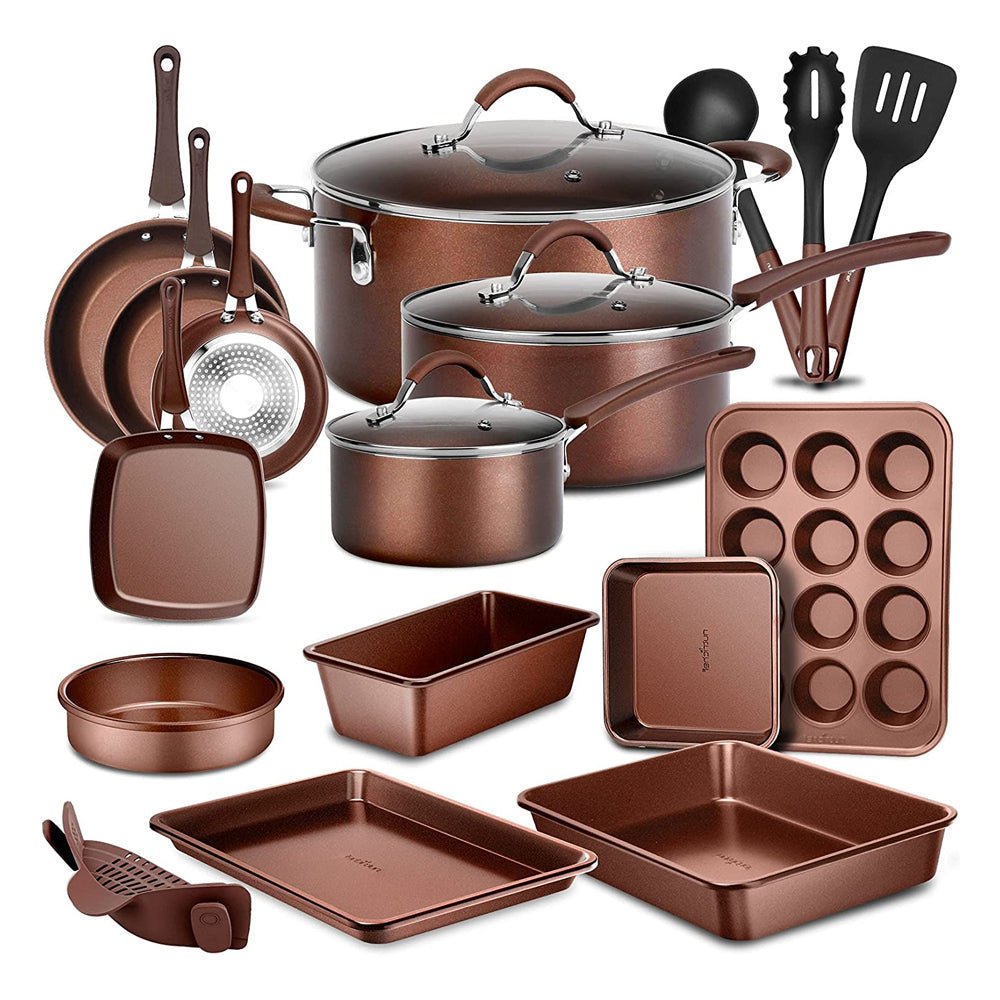 NutriChef Nonstick Cooking Kitchen Cookware Pots and Pans, 20 Piece Set, AGold - Country Life Natural Foods
