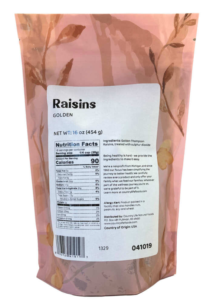 
                  
                    Raisins, Golden, Sulphured - Country Life Natural Foods
                  
                