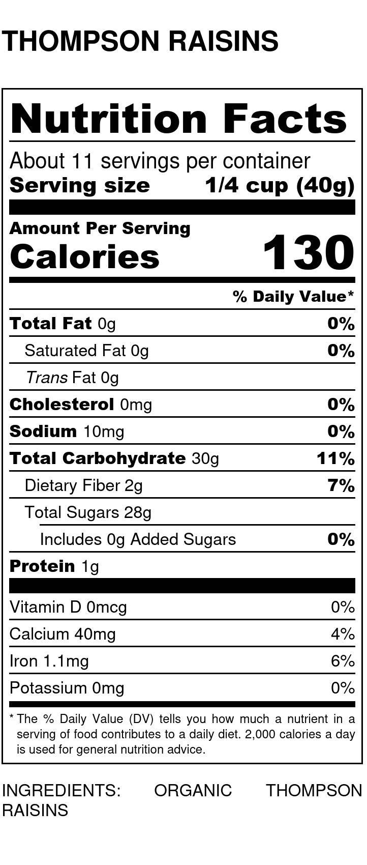 Raisins, Thompson, Organic - Country Life Natural Foods
