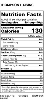 Raisins, Thompson, Organic, Dried Fruit - Country Life Natural Foods