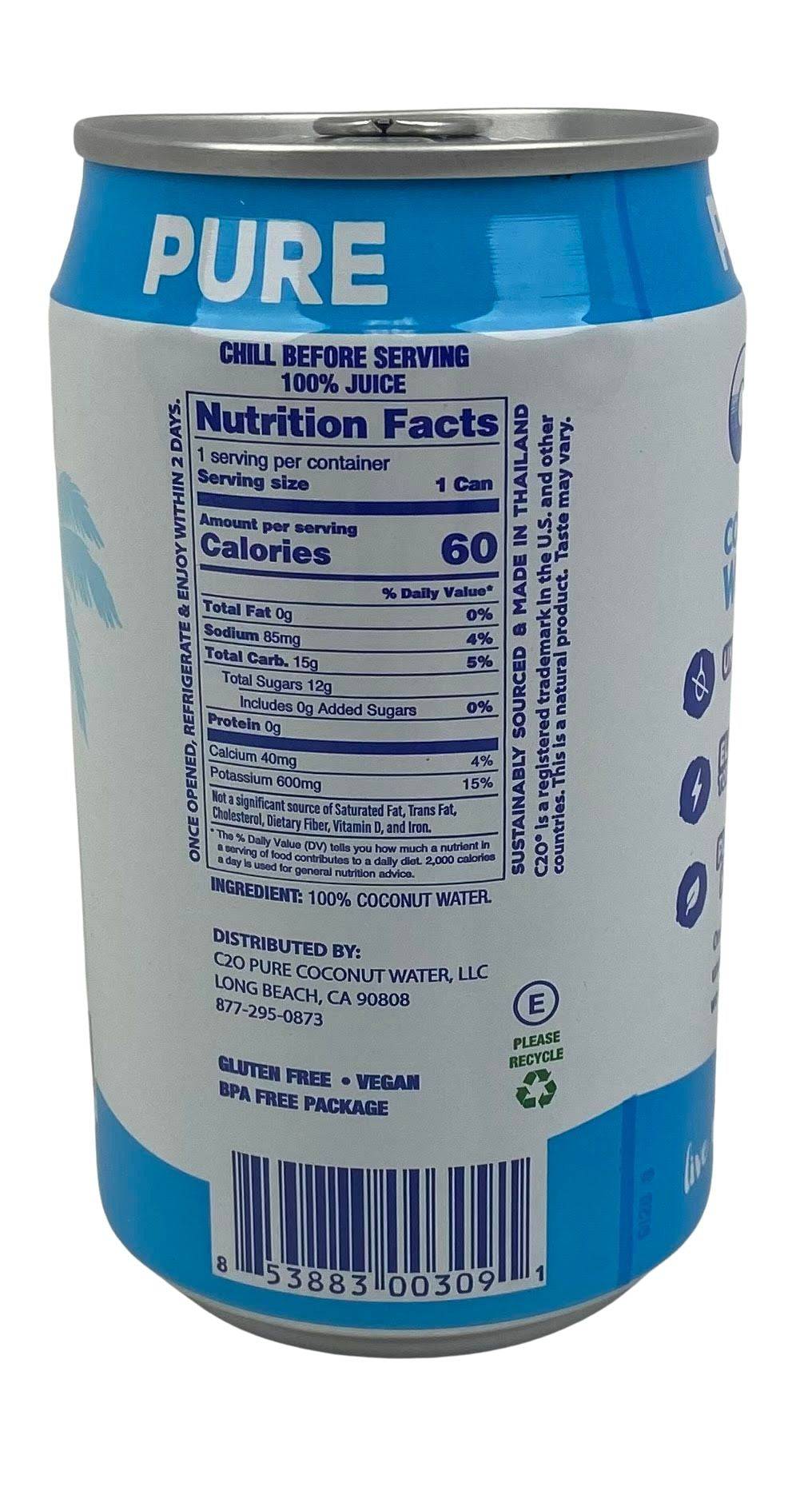 C2O Coconut Water 100% Pure (8 Can Pack) - Country Life Natural Foods