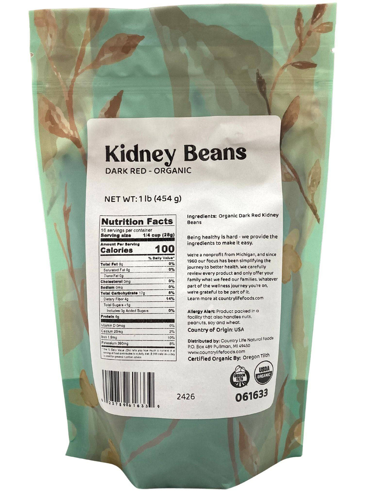 Kidney Beans, Dark Red, Organic - Country Life Natural Foods